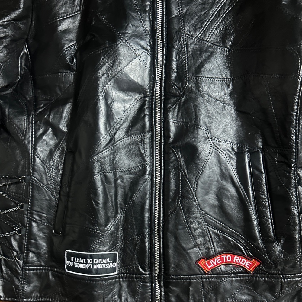 Diamond Plate Men’s Size 3 X-Large Motorcycle  Black Leather Patches Jacket ~New - Picture 15 of 16
